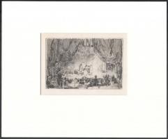 Jelzés nélkül: Színpadi jelenet. Rézkarc, papír. Paszpartuban. 9,5x14,5 cm