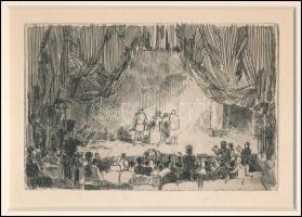 Jelzés nélkül: Színpadi jelenet. Rézkarc, papír. Paszpartuban. 9,5x14,5 cm