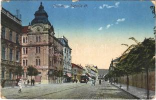 Pozsony, Pressburg, Bratislava; Stefánia út, Liebel Ernő üzlete, villamos / street, shop, tram (EK)