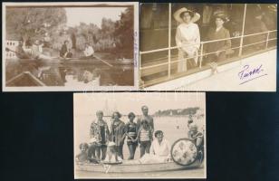 cca 1914-1930 Családi nyaralások, fürdőzők, 6 db fotólap, 9×14 cm