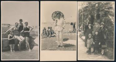 cca 1911-1930 Családi nyaralások, fürdőzők, 5 db fotólap, egyik felületén törésnyom, 9×14 cm