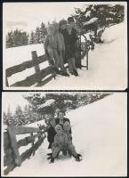 1928 Kitzbühel, gyerekek a hóban, 4 db fotólap, 9×14 cm