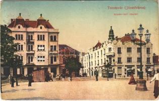 1919 Temesvár, Timisoara; Scuder tér, üzletek, villamos. Vasúti Levelezőlapárusítás 8721. 1917. / square, tram, shops