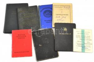 cca 1951-1968 8 db fényképes igazolvány (MÁV, MABÉOSZ, szakszervezeti tagsági igazolványok, stb.), köztük több bélyegekkel