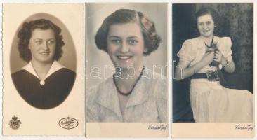 cca 1940-1944 Hölgyportrék, 5 db fotólap, közte színezett, 9×14 cm