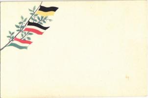 WWI Austro-Hungarian K.u.K. military, Viribus Unitis propaganda, German, Austrian and Hungarian flags