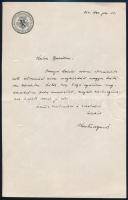 1930 Pécs, Koltay-Kastner Jenő (1892-1985) irodalomtörténész, filológus, történész saját kézzel írt levele a Korvin Mátyás Egyesület fejléces levélpapírján