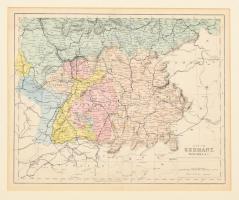 cca 1880-1890 Dél-Németország (Bajorország, Württemberg, Baden, Elzász stb.) térképe. Angol nyelven. Paszpartuban. 23×28 cm / map of South Germany, Bavaria.