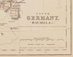 cca 1880-1890 Dél-Németország (Bajorország, Württemberg, Baden, Elzász stb.) térképe. Angol nyelven....