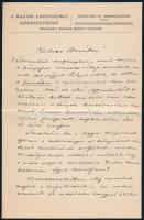 1930 Bp., Rédey Tivadar (1885-1953) könyvtáros, színház- és irodalomtörténész, Országos Széchényi Könyvtár főigazgató-helyettesének saját kézzel írt levele