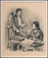 Kolosvary K jelzéssel: Jelenet. Tus, toll, papír. Paszpartuban. 18×14,5 cm