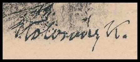 Kolosvary K jelzéssel: Jelenet. Tus, toll, papír. Paszpartuban. 18×14,5 cm