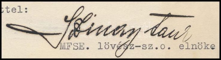 1936 Bp., Magyar Főiskolai Sportegyletek Egyesülése fejléces levele aláírásokkal