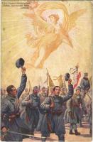 1917 Újév fogadd üdvözletünk! Áldást, szerencsét hozz nekünk / WWI Austro-Hungarian K.u.K. military art postcard with New Year greetings (fl)