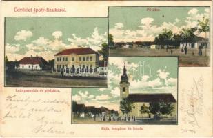 1907 Ipolyszalka, Ipoly-Szalka, Salka; Fő utca, katolikus templom és iskola, leánynevelde és plébánia. Pummerschein György kiadása / schools, main street, church and parish