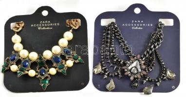 2 db Zara köves és gyöngyös fém nyaklánc, eredeti csomagolással, méret: M + 1 pár műanyag fülklipsz
