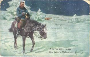 1915 A lovas éjjeli imája / Des Reiters Nachtgebet / WWI Austro-Hungarian K.u.K. military art postcard, night prayer. B.K.W.I. 933-8. s: K. Feiertag (kopott sarkak / worn corners)