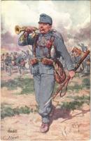 Riadó! / Alarm! / WWI Austro-Hungarian K.u.K. military art postcard. B.K.W.I. 259-76. s: K. Feiertag (lyukak / holes)