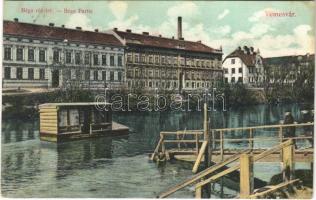 Temesvár, Timisoara; Béga részlet, úszó hajólak. Divald Károly / river, floating boat house