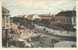Temesvár, Timisoara; Józsefváros, Bem utca részlet a vasút felé, piac. Photobromüra No. 142. / Iosefin, street, market