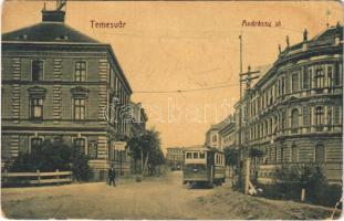 Temesvár, Timisoara; Andrássy út, villamos. W.L. Bp. 2028. Gerő Manó kiadása / street, tram (EK)