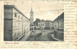 1902 Szászváros, Broos, Orastie; Schulplatz / Iskola tér, gyógyszertár / school square, pharmacy