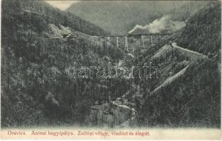 Oravica-Anina, Oravita-Anina; Vasúti hegyipálya, Zsittini-völgy viadukt és alagút gőzmozdonnyal. Weisz Felix kiadása / mountain railway bridge and tunnel, viaduct