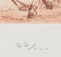 Kiss Péter (1957-): Lovak. Rézkarc, papír, jelzett. Számozott: 66/100. Üvegezett fa keretben. 8,5x12...