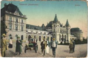 1911 Temesvár, Timisoara; Józsefváros, indóház, vasútállomás, autó / Iosefin railway station, automobile (Rb)