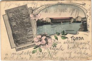 1904 Torda, Turda; A 100 éves Aranyos híd felirata / text of the 100 years old bridge. Art Nouveau, floral