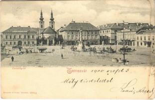 1900 Temesvár, Timisoara; Losonczy tér, piac, Rech János és Fischer üzlete / market square, shops (fl)