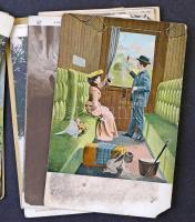 Kb. 100 db RÉGI (1900-1920) motívum képeslap vegyes minőségben: zsáner lapok, hölgyek, benne szép bé...