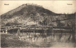 1916 Huszt, Chust, Khust; várrom, fahíd / castle ruins, wooden bridge