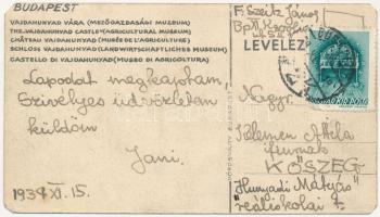 1939 Budapest XIV. Vajdahunyad vára (Mezőgazdasági Múzeum) (11,1 cm x 6,3 cm) (vágott / cut)