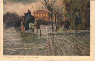 1925 Budapest V. Ferenc József tér. Kuenstlerpostkarte No. 1780. von Ottmar Zieher Kunstanstalt litho s: Raoul Frank (vágott / cut)