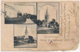 1904 Nagyszalánc, Szalánc, Salanc, Slanec; Református templom, Római katolikus templom, park / Calvinist church, Catholic church, park (b)