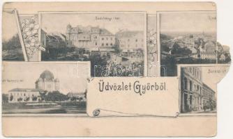 1901 Győr, Széchenyi tér, Izraelita templom, zsinagóga, piac. Art Nouveau, floral (b)