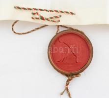 1907 Jogi, jogász diploma kecskebőrön, függő viaszpecséttel (kissé sérült) 44x64 cm