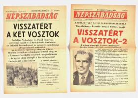 1961-1962 Népszabadság 2 db száma száma, címlapon a Vosztok visszatéréséről szóló cikkel