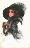 1913 Well Protected. Lady art postcard, lady with dog. Reinthal & Newman No. 180. s: Harrison Fisher (EK)
