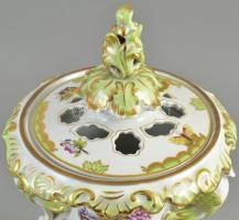 Herendi Viktória mintás, griff madaras, áttört díszváza. Kézzel festett, jelzett, hibátlan. 35 cm