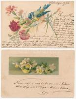 14 db RÉGI hosszúcímzéses motívum képeslap: virág litho / 14 pre-1906 motive postcards: flower litho
