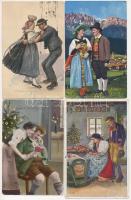 12 db RÉGI motívum képeslap: folklór, párok / 12 pre-1945 motive postcards: folklore, couples