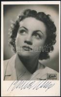 Bulla Elma (1913-1980) színésznő saját kezű aláírása az őt ábrázoló fotóképeslapon, lap hátoldala kissé sérült