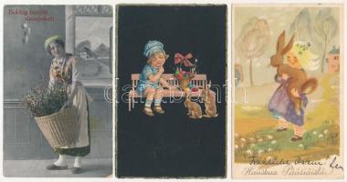 18 db RÉGI motívum képeslap: húsvéti üdvözlő / 18 pre-1945 motive postcards: Easter greeting