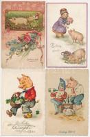 19 db RÉGI motívum képeslap: újévi üdvözlő (4 malacossal) / 19 pre-1945 motive postcards: New Year greeting (4 pigs)
