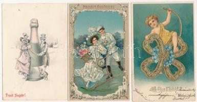 19 db RÉGI motívum képeslap: újévi üdvözlő (4 malacossal) / 19 pre-1945 motive postcards: New Year g...