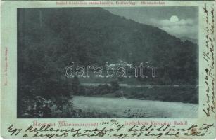 1900 Erdészvölgy, Kuzij (Lonka, Luh; Tisza-völgy, Máramaros); Rudolf trónörökös vadászkastélya, Tisza folyó, este. Mayer és Berger kiadása / royal hunting castle in the valley, hunting lodge, Tisa river , night