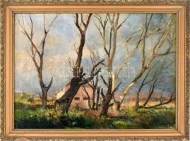Ördögh László (1923-2007): Táj. Olaj, vászon. Jelzett. 60x80 cm, sérült fa keretben