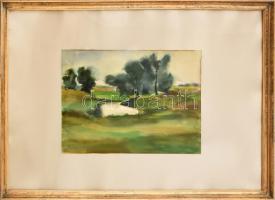Ördögh László (1923-2007): Zöldellő táj. Akvarell, papír. Jelzett. 28x38 cm, üvegezett fa keretben